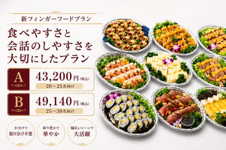 新フィンガーフードプランA・Bの料金と対象人数を案内するスマホ用リンクバナー