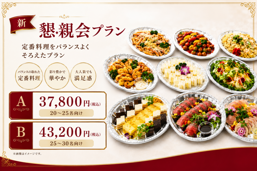 新懇親会プランA・Bの料金と対象人数を案内するスマホ用リンクバナー