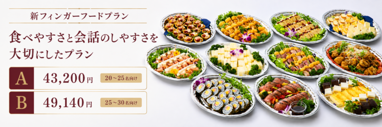 新フィンガーフードプランA・Bの料金と対象人数を案内するPC用リンクバナー
