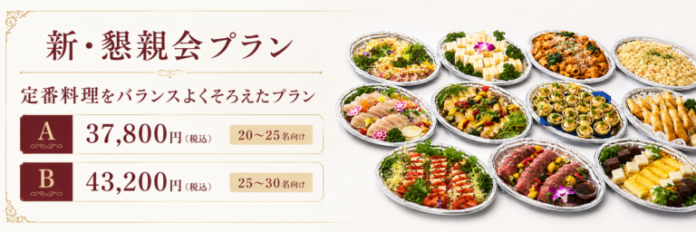 新懇親会プランA・Bの料金と対象人数を案内するPC用リンクバナー